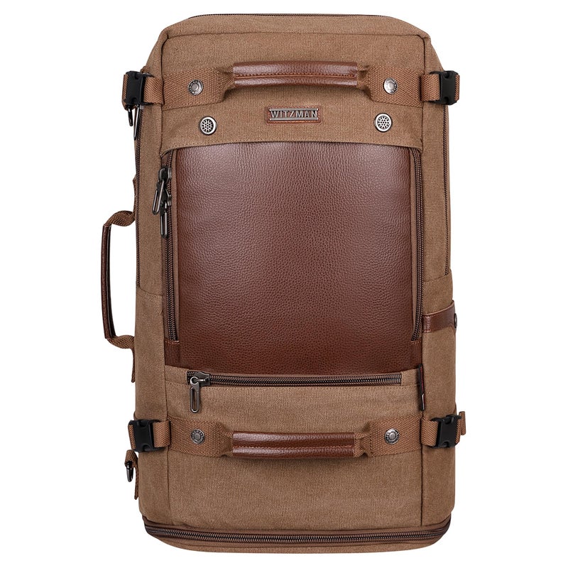 WITZMAN Travel Backpack for Men Women Carry on Luggage Backpack Canvas Rucksack Duffel bag with Shoe Compartmentï¼ˆA2021 big size brownï¼‰ - Image 2